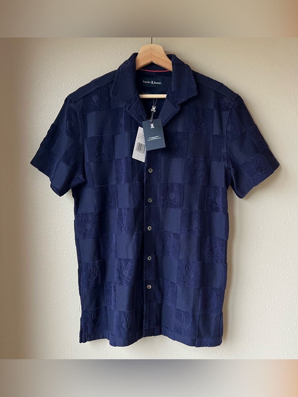 Psycho Bunny Kelvin Jacquard Terry Cloth Camp Shirt Men’s S Evening Blue